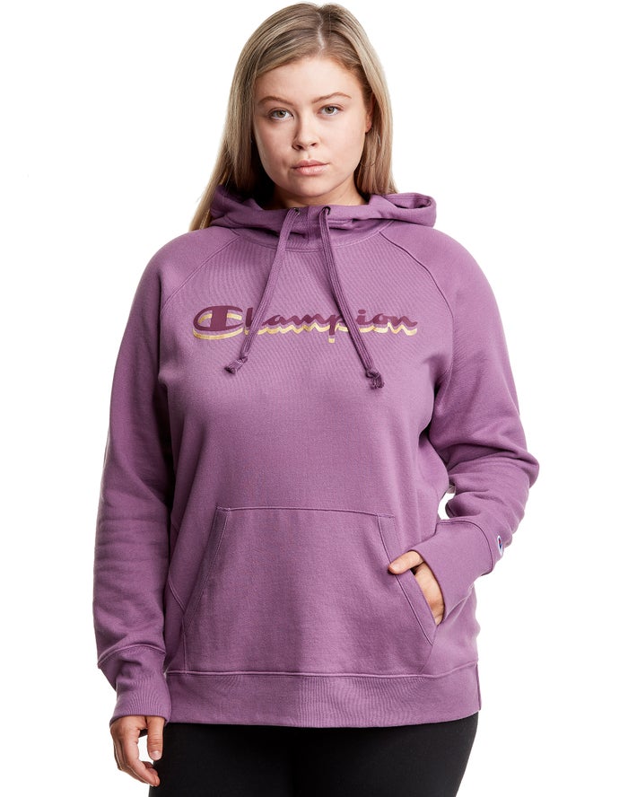 Sudadera Con Capucha Champion Mujer - Plus Powerblend Fleece Drop Shadow Foil Script Logo ( Rosas )